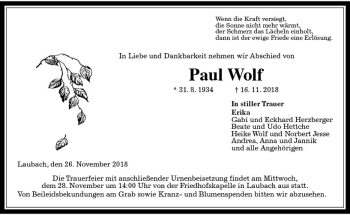 Traueranzeige von Paul Wolf von VRM Trauer