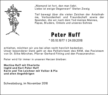 Traueranzeige von Peter Huff von vrm-trauer