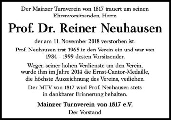 Traueranzeige von Reiner Neuhausen von vrm-trauer