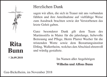 Traueranzeige von Rita Bunn von vrm-trauer