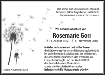 Traueranzeige von Rosemarie Gorr von  Kreisanzeiger Traueranzeige von Rosemarie Gorr von  Kreisanzeiger