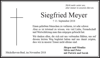 Traueranzeige von Siegfried Meyer von VRM Trauer