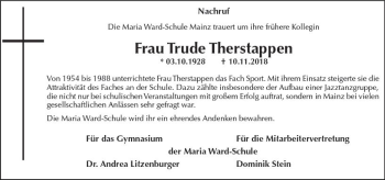 Traueranzeige von Trude Therstappen von vrm-trauer