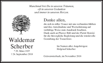 Traueranzeige von Waldemar Scherber von  Usinger Anzeiger