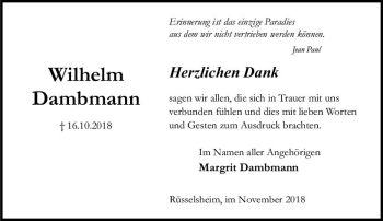 Traueranzeige von Wilhelm Dambmann von vrm-trauer