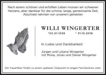 Traueranzeige von Willi Wingerter von vrm-trauer Traueranzeige von Willi Wingerter von vrm-trauer
