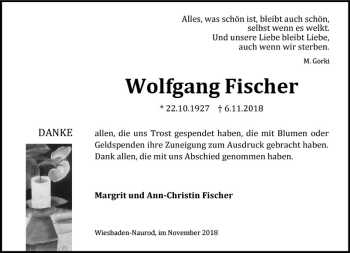 Traueranzeige von Wolfgang Fischer von vrm-trauer