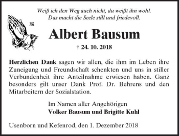 Traueranzeige von Albert Bausum von  Kreisanzeiger Traueranzeige von Albert Bausum von  Kreisanzeiger