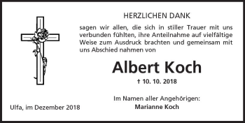 Traueranzeige von Albert Koch von  Kreisanzeiger