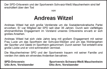 Traueranzeige von Andreas Witzel von vrm-trauer