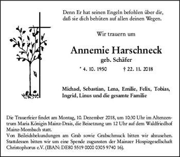 Traueranzeige von Annemie Harschneck von vrm-trauer
