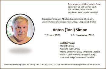 Traueranzeige von Anton Simon von vrm-trauer
