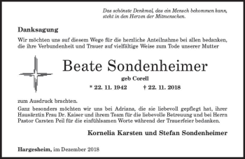 Traueranzeige von Beate Sondenheimer von vrm-trauer