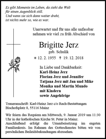 Traueranzeige von Brigitte Jerz von vrm-trauer