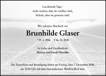 Traueranzeige von Brunhilde Glaser von vrm-trauer