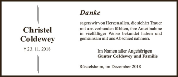 Traueranzeige von Christel Coldewey von vrm-trauer