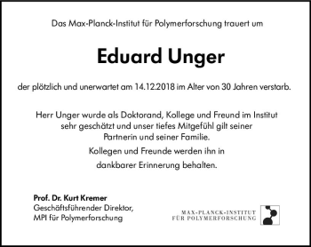 Traueranzeige von Eduard Unger von vrm-trauer