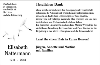 Traueranzeige von Elisabeth Nattermann von vrm-trauer