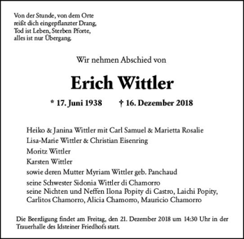 Traueranzeige von Erich Wittler von vrm-trauer