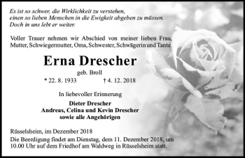 Traueranzeige von Erna Drescher von vrm-trauer