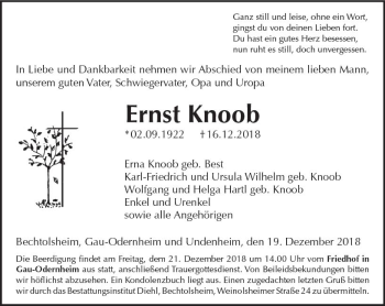 Traueranzeige von Ernst Knoob von vrm-trauer