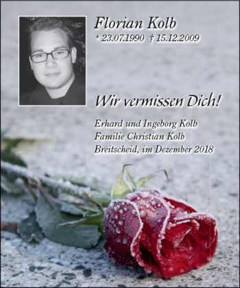Traueranzeige von Florian Kolb von  Dill Block ()