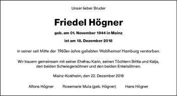 Traueranzeige von Friedel Högner von vrm-trauer