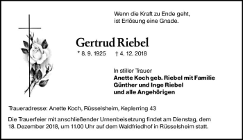 Traueranzeige von Gertrud Riebel von vrm-trauer