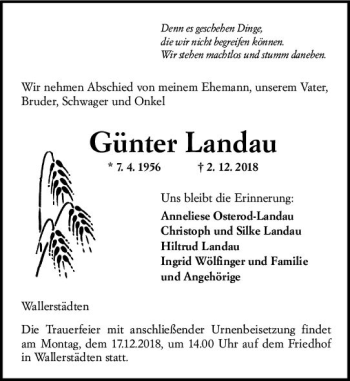 Traueranzeige von Günter Landau von vrm-trauer