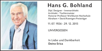 Traueranzeige von Hans  Bohland von vrm-trauer