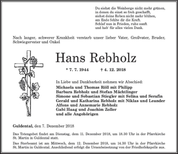 Traueranzeige von Hans Rebholz von vrm-trauer