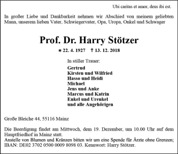 Traueranzeige von Harry Stötzer von vrm-trauer