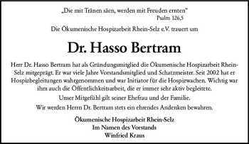 Traueranzeige von Hasso Bertram von vrm-trauer