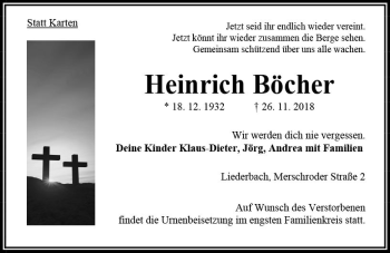 Traueranzeige von Heinrich Böcher von VRM Trauer