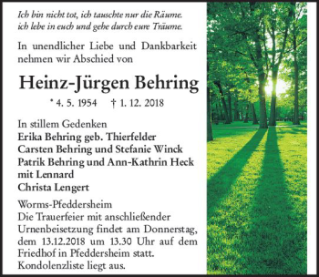 Traueranzeige von Heinz-Jürgen Behring von vrm-trauer