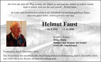 Traueranzeige von Helmut Faust von  Kreisanzeiger