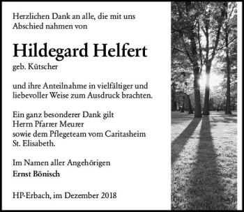 Traueranzeige von Hildegard Helfert von vrm-trauer