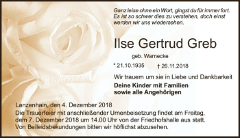 Traueranzeige von Ilse Gertrud Greb von VRM Trauer