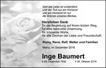 Traueranzeige von Inge Baumert von vrm-trauer
