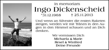 Traueranzeige von Ingo Dickenscheid von vrm-trauer