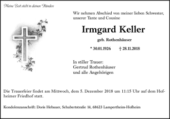 Traueranzeige von Irmgard Keller von vrm-trauer