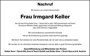 Traueranzeige von Irmgard Keller von vrm-trauer