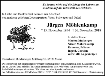 Traueranzeige von Jürgen Möhlenkamp von vrm-trauer