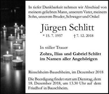 Traueranzeige von Jürgen Schlitt von vrm-trauer