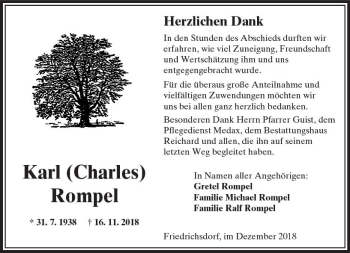 Traueranzeige von Karl Rompel von  Kreisanzeiger