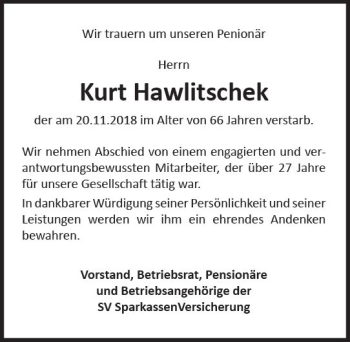 Traueranzeige von Kurt Hawlitschek von vrm-trauer