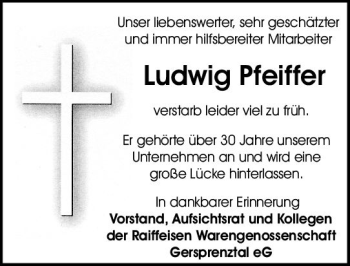 Traueranzeige von Ludwig Pfeiffer von vrm-trauer