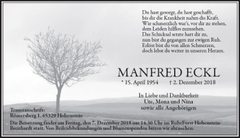 Traueranzeige von Manfred Eckl von vrm-trauer