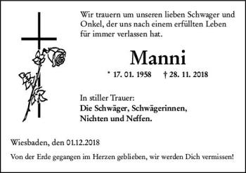 Traueranzeige von Manni  von vrm-trauer