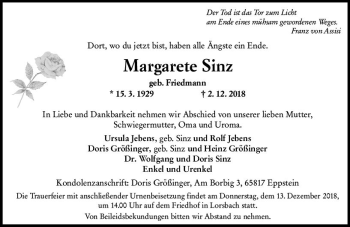 Traueranzeige von Margarete Sinz von vrm-trauer
